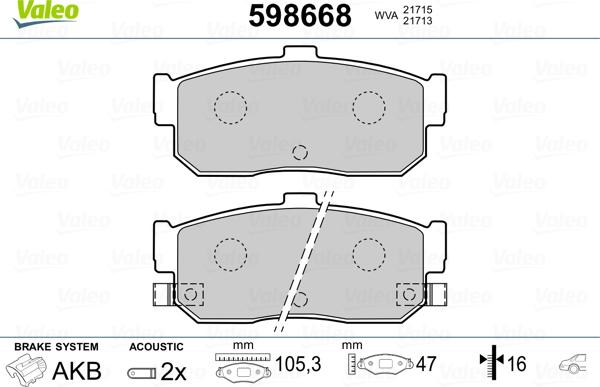 Valeo 598668 - Bremsbelagsatz, Scheibenbremse alexcarstop-ersatzteile.com