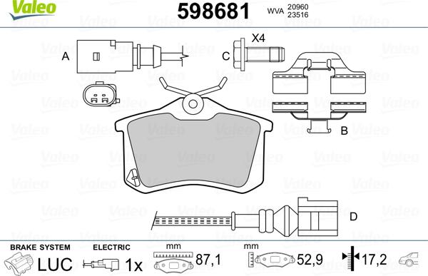 Valeo 598681 - Bremsbelagsatz, Scheibenbremse alexcarstop-ersatzteile.com