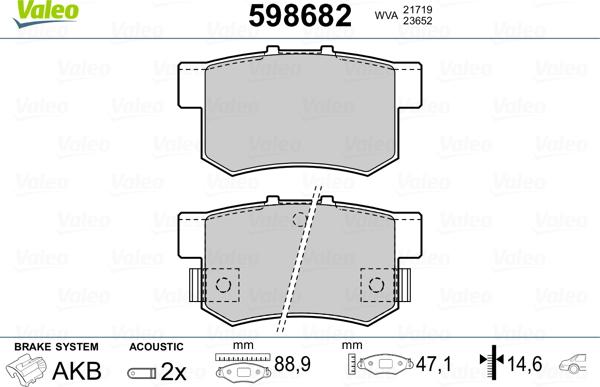 Valeo 598682 - Bremsbelagsatz, Scheibenbremse alexcarstop-ersatzteile.com