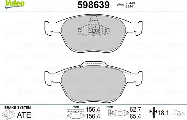 Valeo 598639 - Bremsbelagsatz, Scheibenbremse alexcarstop-ersatzteile.com