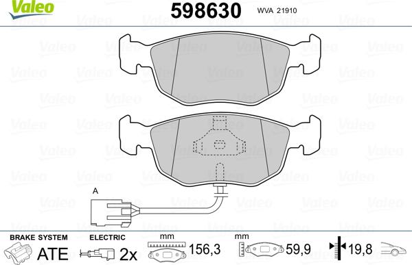 Valeo 598630 - Bremsbelagsatz, Scheibenbremse alexcarstop-ersatzteile.com