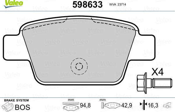 Valeo 598633 - Bremsbelagsatz, Scheibenbremse alexcarstop-ersatzteile.com