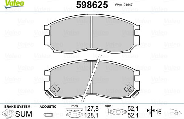 Valeo 598625 - Bremsbelagsatz, Scheibenbremse alexcarstop-ersatzteile.com