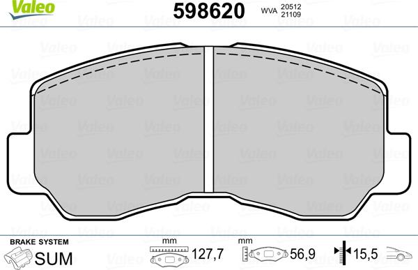 Valeo 598620 - Bremsbelagsatz, Scheibenbremse alexcarstop-ersatzteile.com