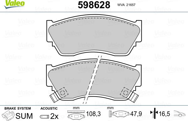 Valeo 598628 - Bremsbelagsatz, Scheibenbremse alexcarstop-ersatzteile.com