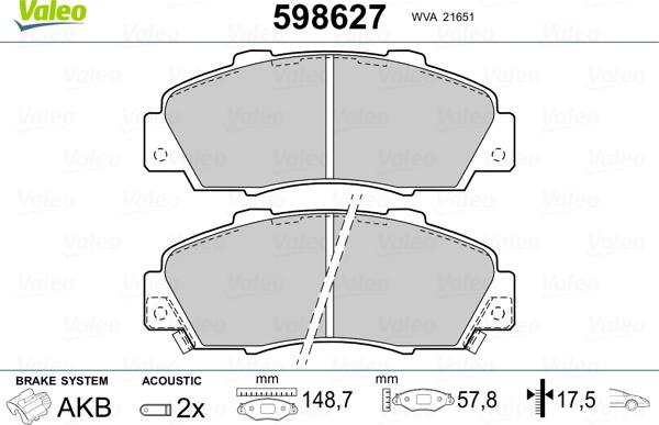 Valeo 598627 - Bremsbelagsatz, Scheibenbremse alexcarstop-ersatzteile.com