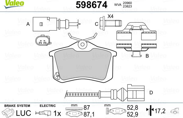 Valeo 598674 - Bremsbelagsatz, Scheibenbremse alexcarstop-ersatzteile.com