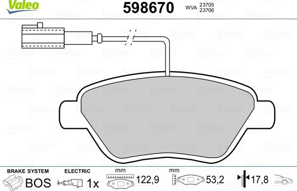 Valeo 598670 - Bremsbelagsatz, Scheibenbremse alexcarstop-ersatzteile.com