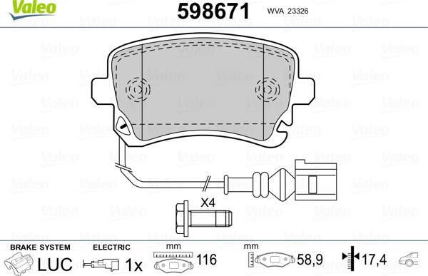 Valeo 598671 - Bremsbelagsatz, Scheibenbremse alexcarstop-ersatzteile.com