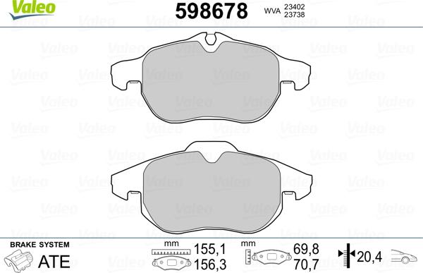 Valeo 598678 - Bremsbelagsatz, Scheibenbremse alexcarstop-ersatzteile.com