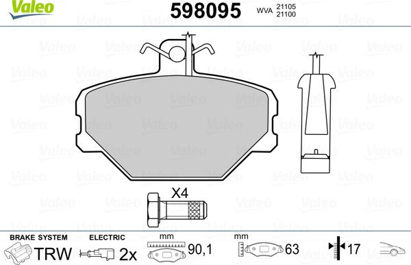 Valeo 598095 - Bremsbelagsatz, Scheibenbremse alexcarstop-ersatzteile.com