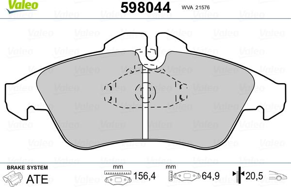 Valeo 598044 - Bremsbelagsatz, Scheibenbremse alexcarstop-ersatzteile.com