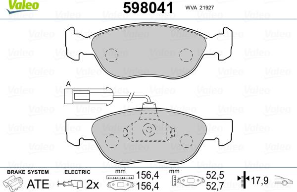 Valeo 598041 - Bremsbelagsatz, Scheibenbremse alexcarstop-ersatzteile.com