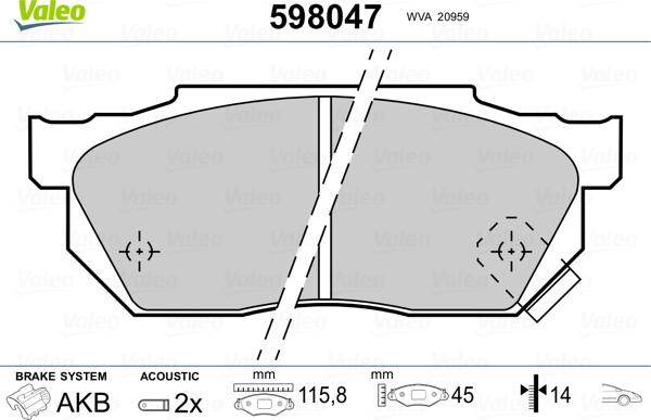 Valeo 598047 - Bremsbelagsatz, Scheibenbremse alexcarstop-ersatzteile.com