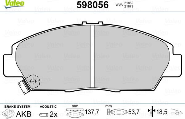 Valeo 598056 - Bremsbelagsatz, Scheibenbremse alexcarstop-ersatzteile.com