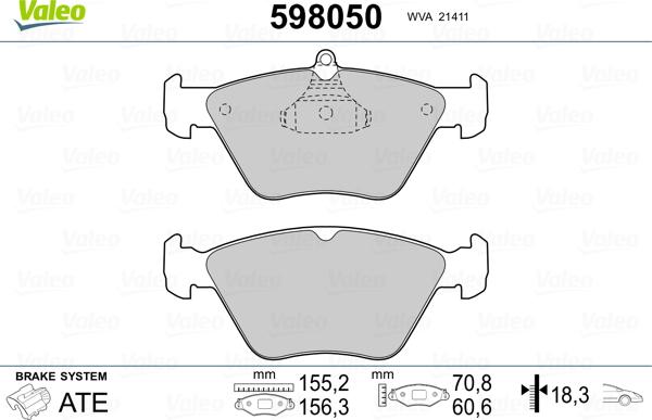 Valeo 598050 - Bremsbelagsatz, Scheibenbremse alexcarstop-ersatzteile.com