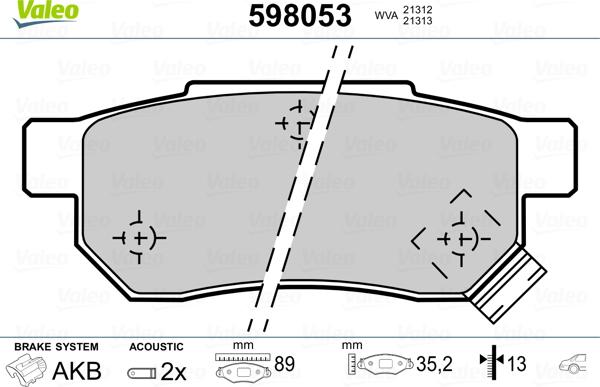 Valeo 598053 - Bremsbelagsatz, Scheibenbremse alexcarstop-ersatzteile.com