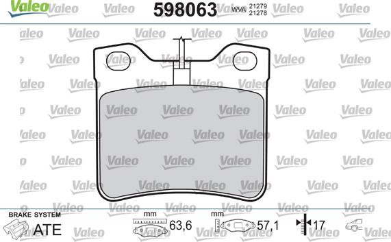 Valeo 598063 - Bremsbelagsatz, Scheibenbremse alexcarstop-ersatzteile.com