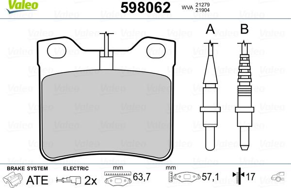 Valeo 598062 - Bremsbelagsatz, Scheibenbremse alexcarstop-ersatzteile.com