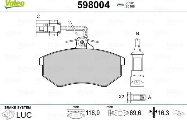 Valeo 598004 - Bremsbelagsatz, Scheibenbremse alexcarstop-ersatzteile.com