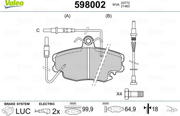 Valeo 598002 - Bremsbelagsatz, Scheibenbremse alexcarstop-ersatzteile.com