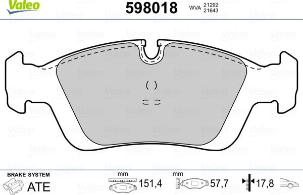 Valeo 598018 - Bremsbelagsatz, Scheibenbremse alexcarstop-ersatzteile.com