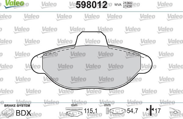 Valeo 598012 - Bremsbelagsatz, Scheibenbremse alexcarstop-ersatzteile.com