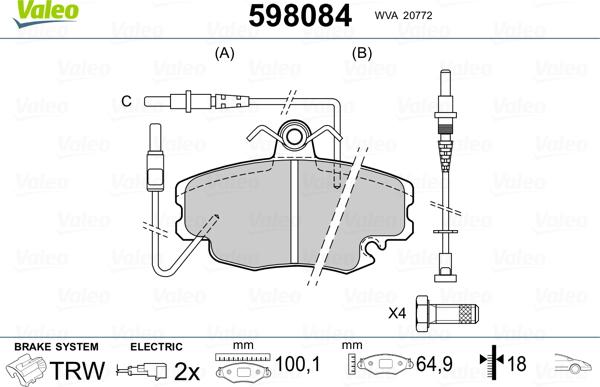 Valeo 598084 - Bremsbelagsatz, Scheibenbremse alexcarstop-ersatzteile.com