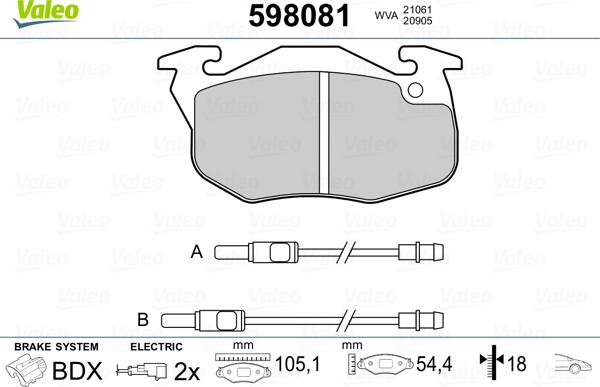 Valeo 598081 - Bremsbelagsatz, Scheibenbremse alexcarstop-ersatzteile.com