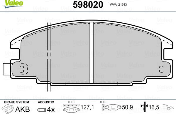 Valeo 598020 - Bremsbelagsatz, Scheibenbremse alexcarstop-ersatzteile.com