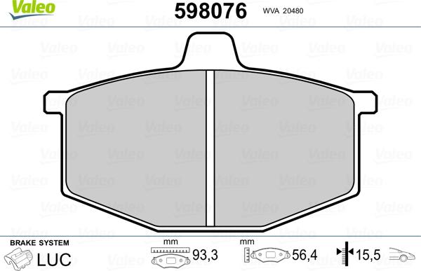 Valeo 598076 - Bremsbelagsatz, Scheibenbremse alexcarstop-ersatzteile.com