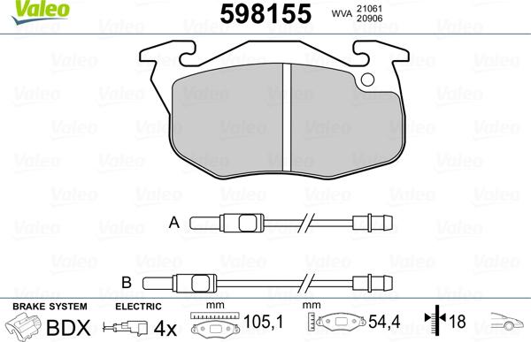 Valeo 598155 - Bremsbelagsatz, Scheibenbremse alexcarstop-ersatzteile.com