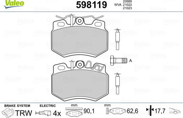 Valeo 598119 - Bremsbelagsatz, Scheibenbremse alexcarstop-ersatzteile.com