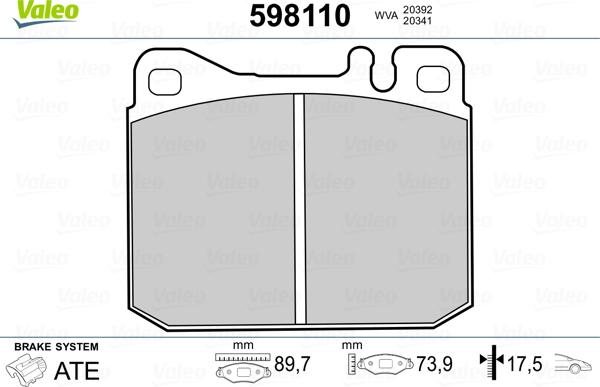 Valeo 598110 - Bremsbelagsatz, Scheibenbremse alexcarstop-ersatzteile.com