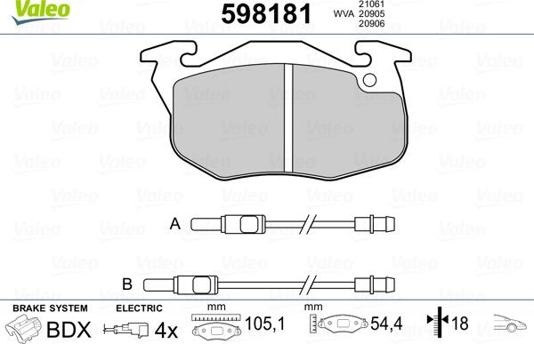 Valeo 598181 - Bremsbelagsatz, Scheibenbremse alexcarstop-ersatzteile.com