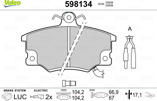 Valeo 598134 - Bremsbelagsatz, Scheibenbremse alexcarstop-ersatzteile.com