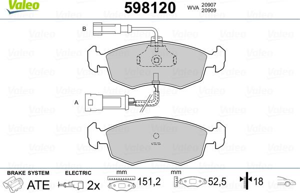 Valeo 598120 - Bremsbelagsatz, Scheibenbremse alexcarstop-ersatzteile.com