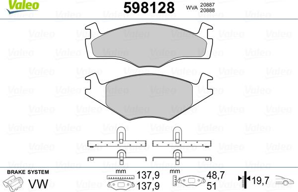 Valeo 598128 - Bremsbelagsatz, Scheibenbremse alexcarstop-ersatzteile.com