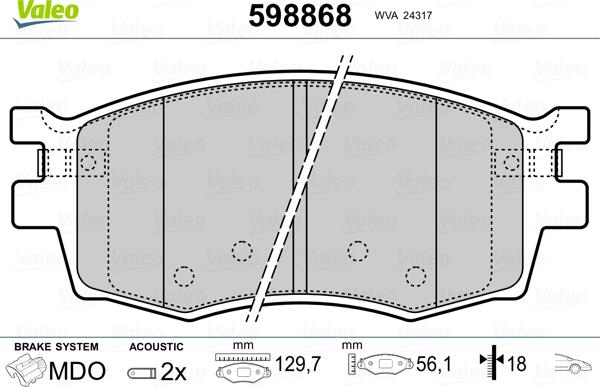 Valeo 598868 - Bremsbelagsatz, Scheibenbremse alexcarstop-ersatzteile.com