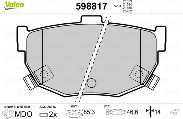 Valeo 598817 - Bremsbelagsatz, Scheibenbremse alexcarstop-ersatzteile.com