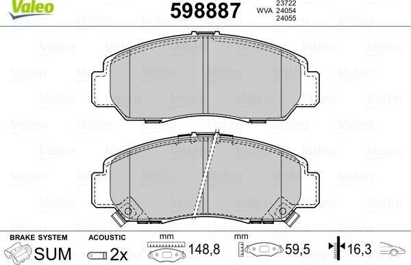 Valeo 598887 - Bremsbelagsatz, Scheibenbremse alexcarstop-ersatzteile.com