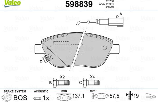 Valeo 598839 - Bremsbelagsatz, Scheibenbremse alexcarstop-ersatzteile.com