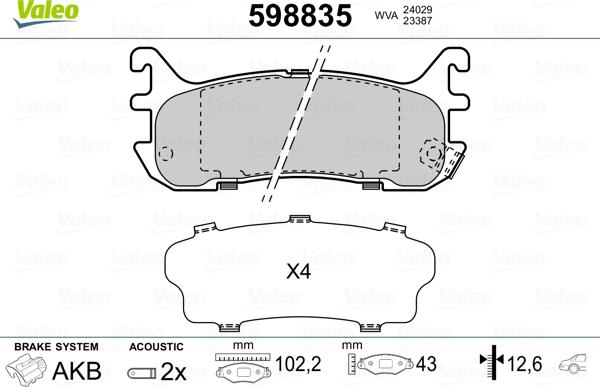 Valeo 598835 - Bremsbelagsatz, Scheibenbremse alexcarstop-ersatzteile.com