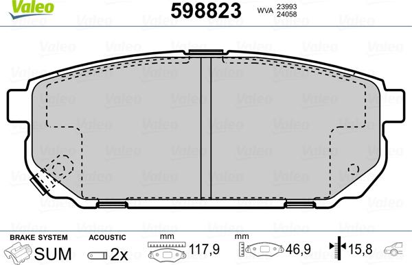 Valeo 598823 - Bremsbelagsatz, Scheibenbremse alexcarstop-ersatzteile.com