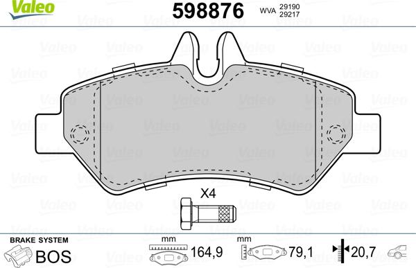 Valeo 598876 - Bremsbelagsatz, Scheibenbremse alexcarstop-ersatzteile.com