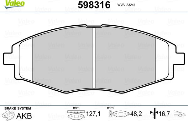 Valeo 598316 - Bremsbelagsatz, Scheibenbremse alexcarstop-ersatzteile.com