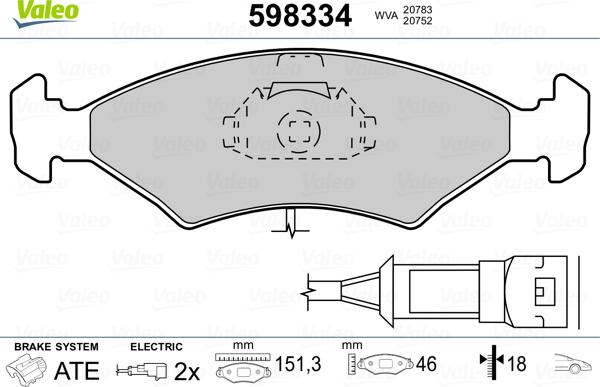 Valeo 598334 - Bremsbelagsatz, Scheibenbremse alexcarstop-ersatzteile.com