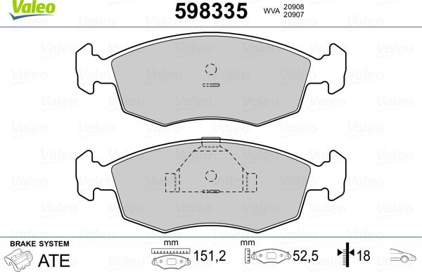 Valeo 598335 - Bremsbelagsatz, Scheibenbremse alexcarstop-ersatzteile.com