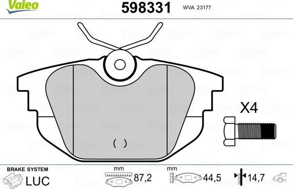 Valeo 598331 - Bremsbelagsatz, Scheibenbremse alexcarstop-ersatzteile.com