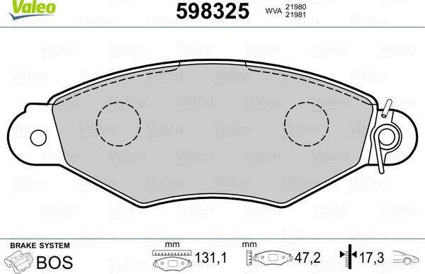 Valeo 598325 - Bremsbelagsatz, Scheibenbremse alexcarstop-ersatzteile.com